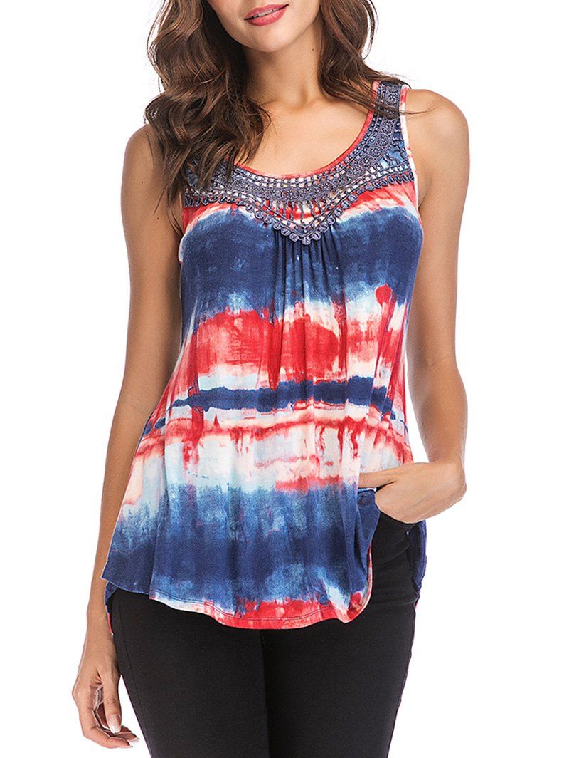 

Sleeveless Tie Dye Stripe Irregular Tunic Top, Denim dark blue