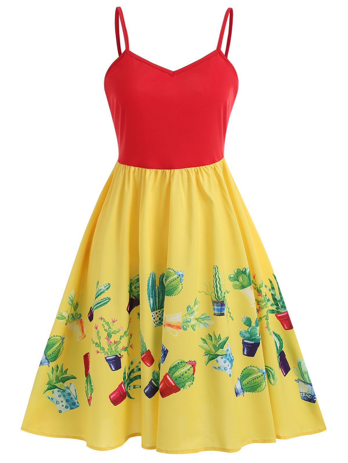 

Plant Print Spaghetti Strap Vintage Dress, Yellow