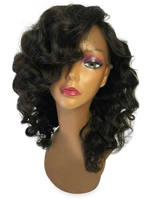 

Medium Side Bang Body Wave Lace Front Synthetic Wig, Black