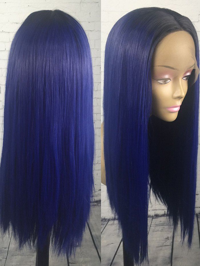 

Long Center Parting Straight Synthetic Lace Front Wig, Cobalt blue