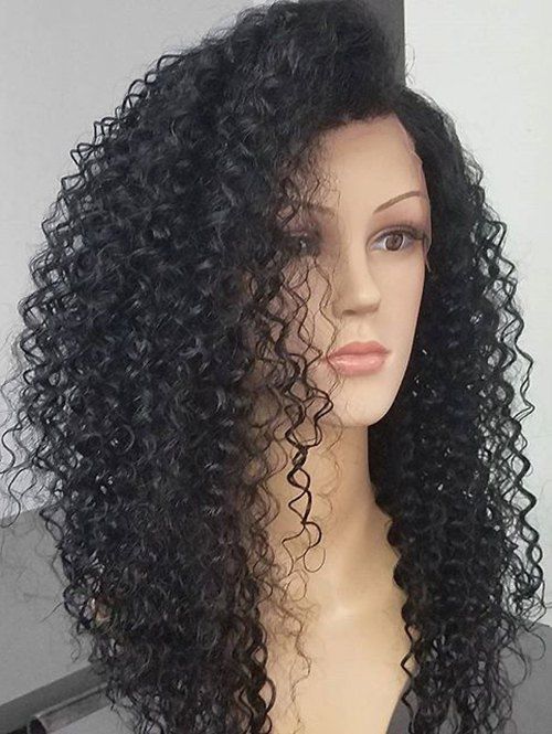 

Long Inclined Bang Fluffy Deep Wave Synthetic Lace Front Wig, Black
