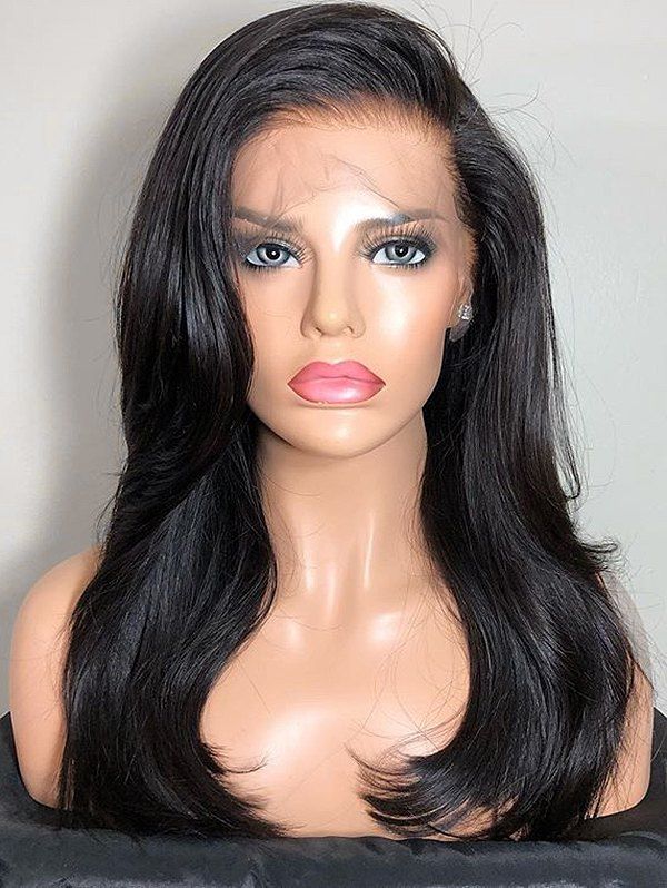 

Long Side Bang Slightly Curly Synthetic Lace Front Wig, Black