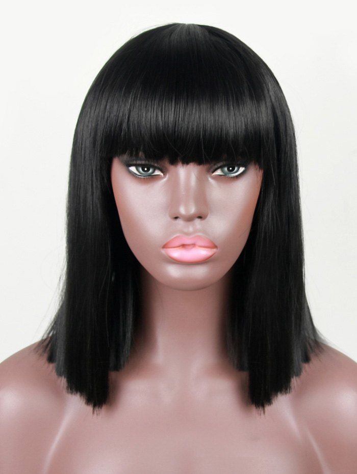 

Medium Full Bang Straight Synthetic Wig, Natural black