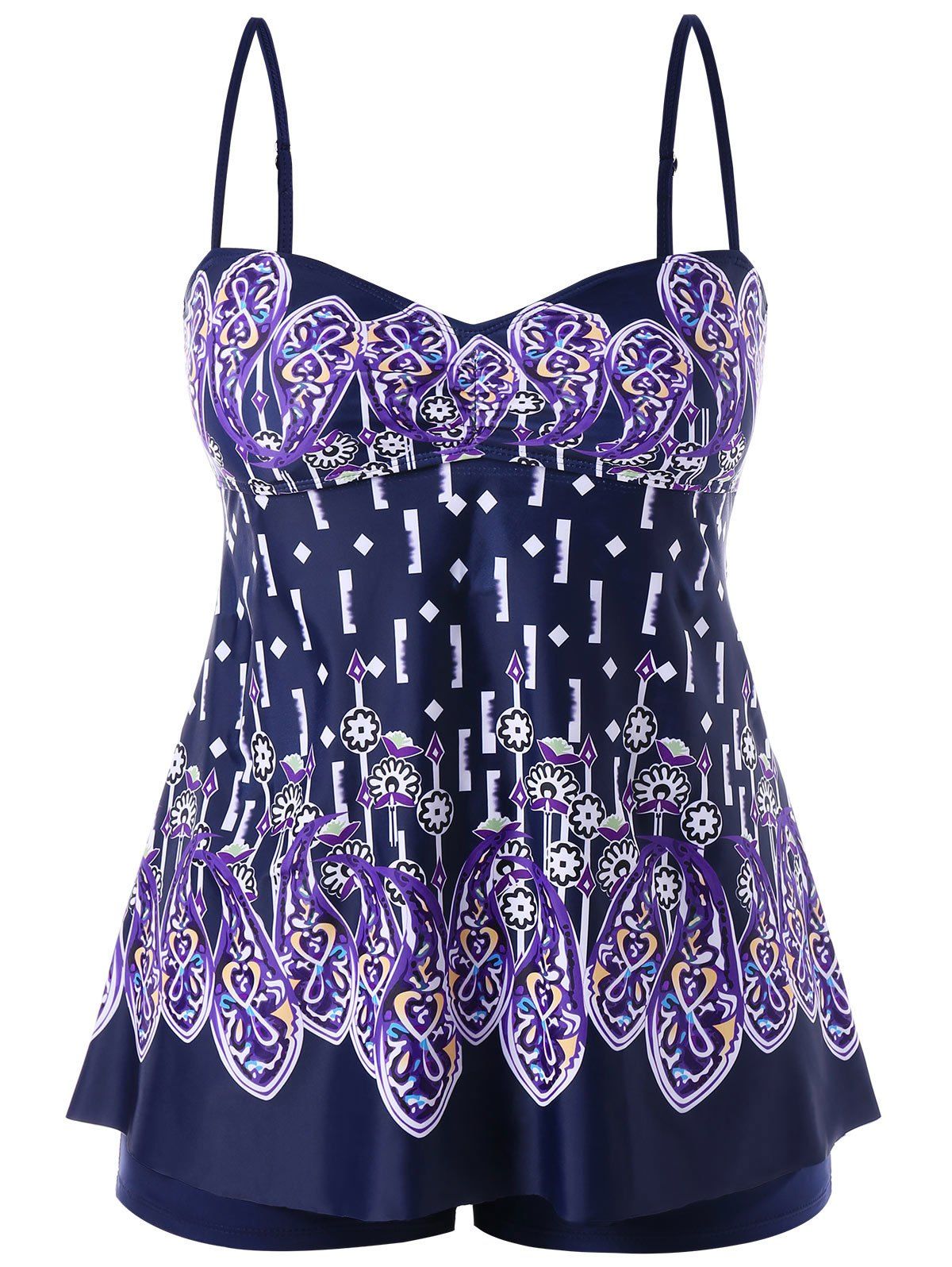 

Plus Size Paisley Print Boyshorts Tankini Set, Purple