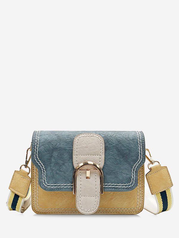 

PU Leather Color Block Stitching Buckled Crossbody Bag, Yellow