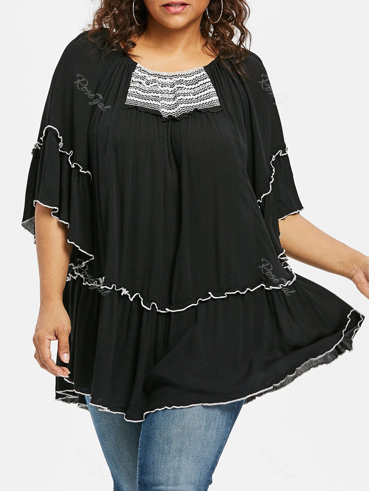 

Plus Size Color Block Swing Blouse, Black