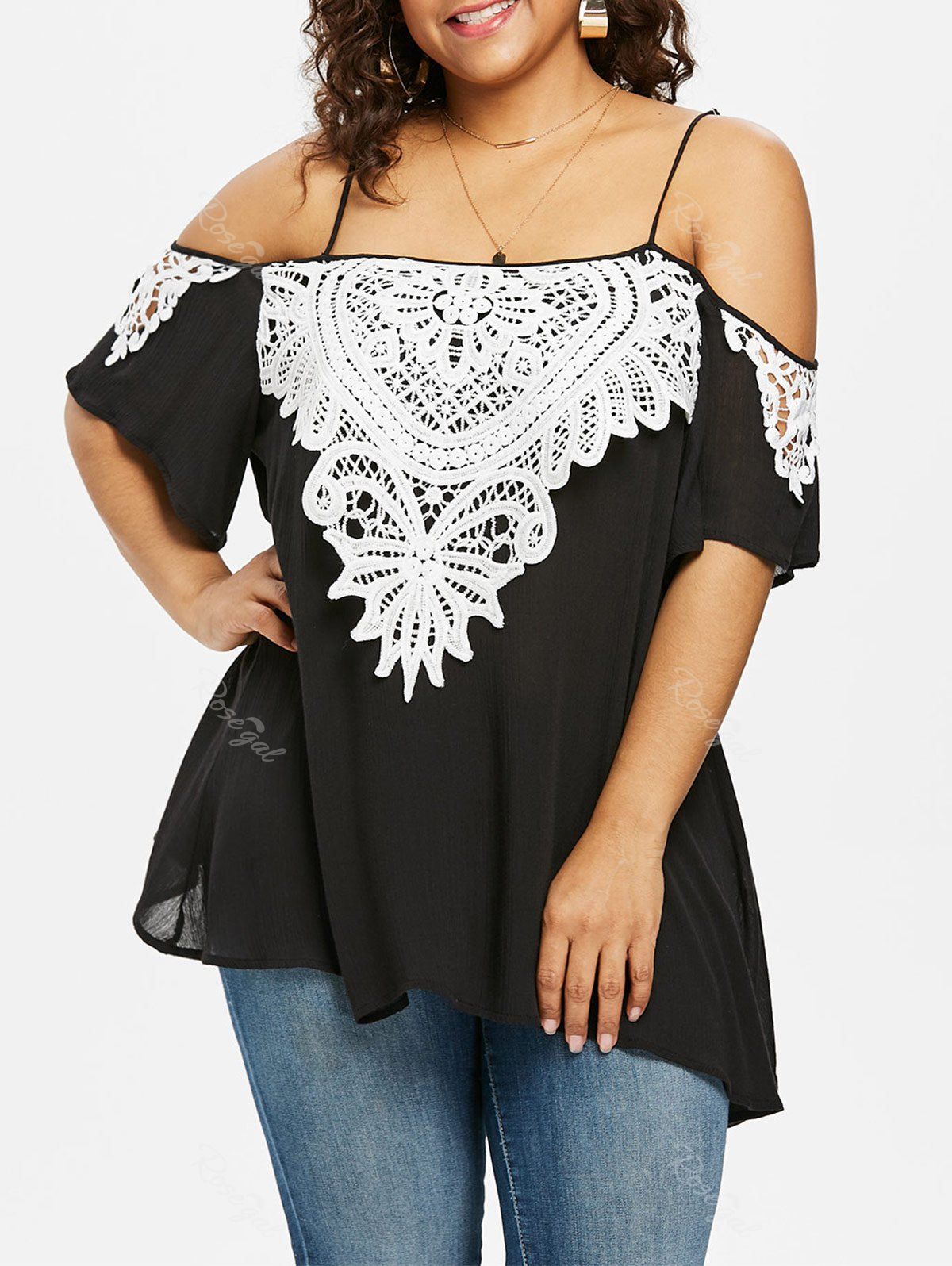 

Plus Size Cold Shoulder Fluid Blouse, Black