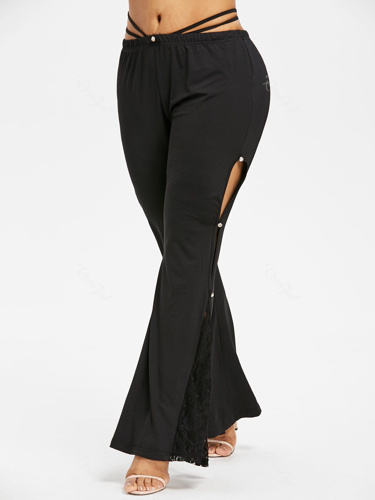 

Plus Size Lace Cut Out Flare Leggings, Black
