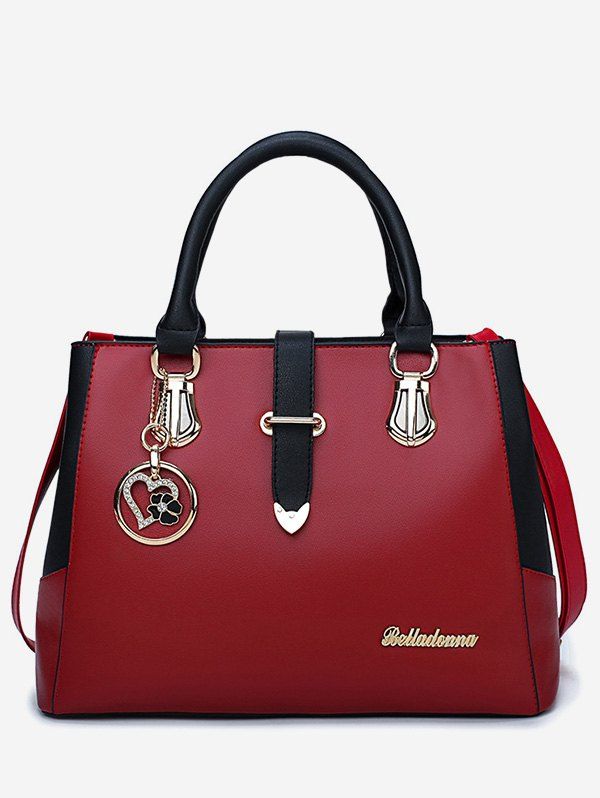

Heart Pendant Metallic Causal Handbag, Red wine