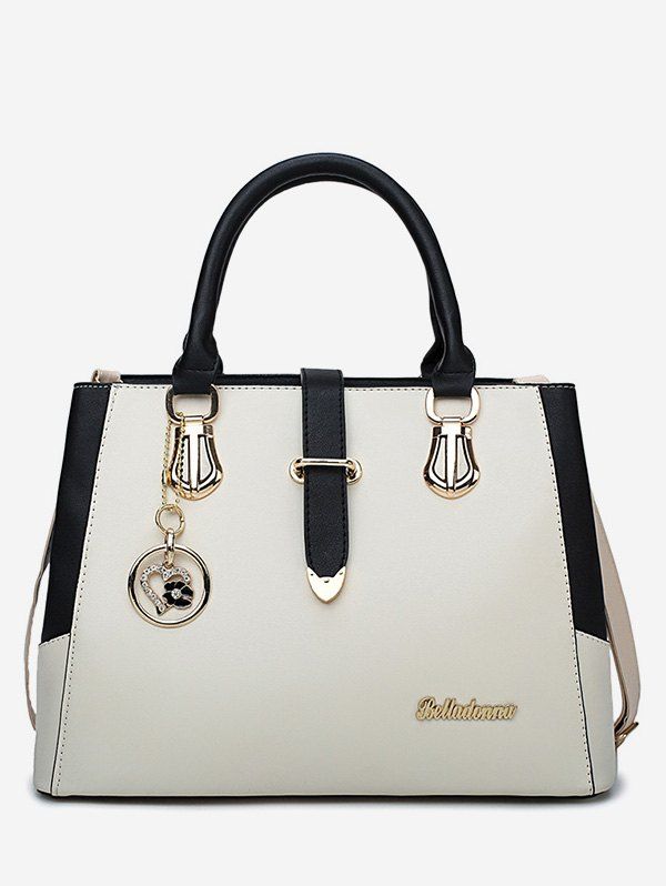 

Heart Pendant Metallic Causal Handbag, Beige