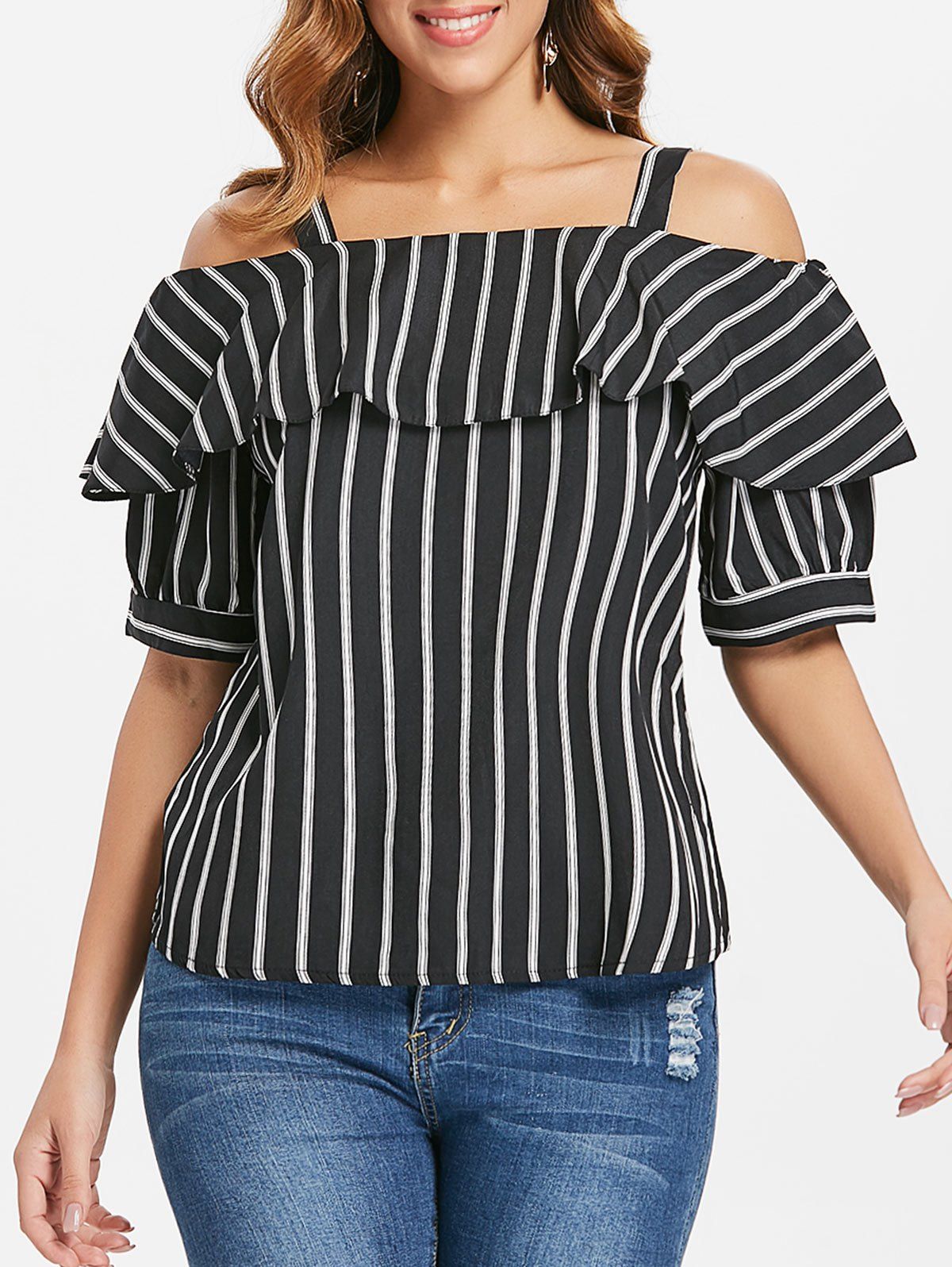 

Ruffle Cold Shoulder Top, Black