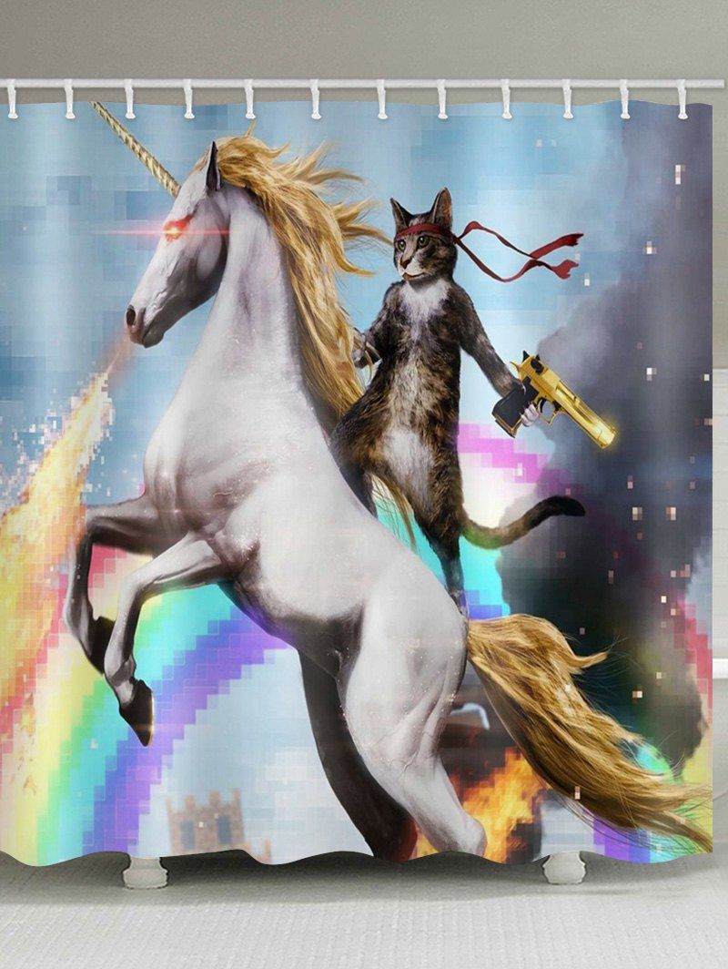 

Cat Unicorn Rainbow Waterproof Bath Curtain, Multi