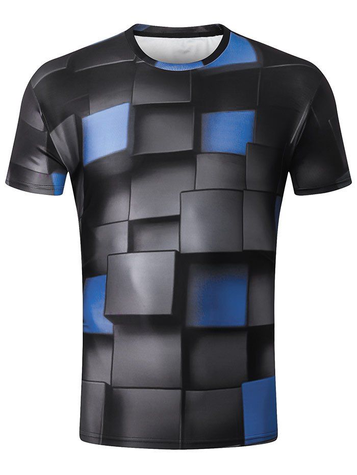 

3D Check Pattern Color Block Tee, Multi