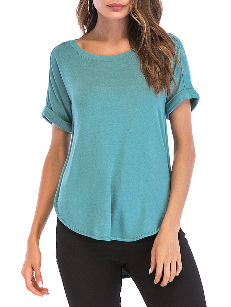 

Cuffed Sleeve Basic Tee, Blue hosta