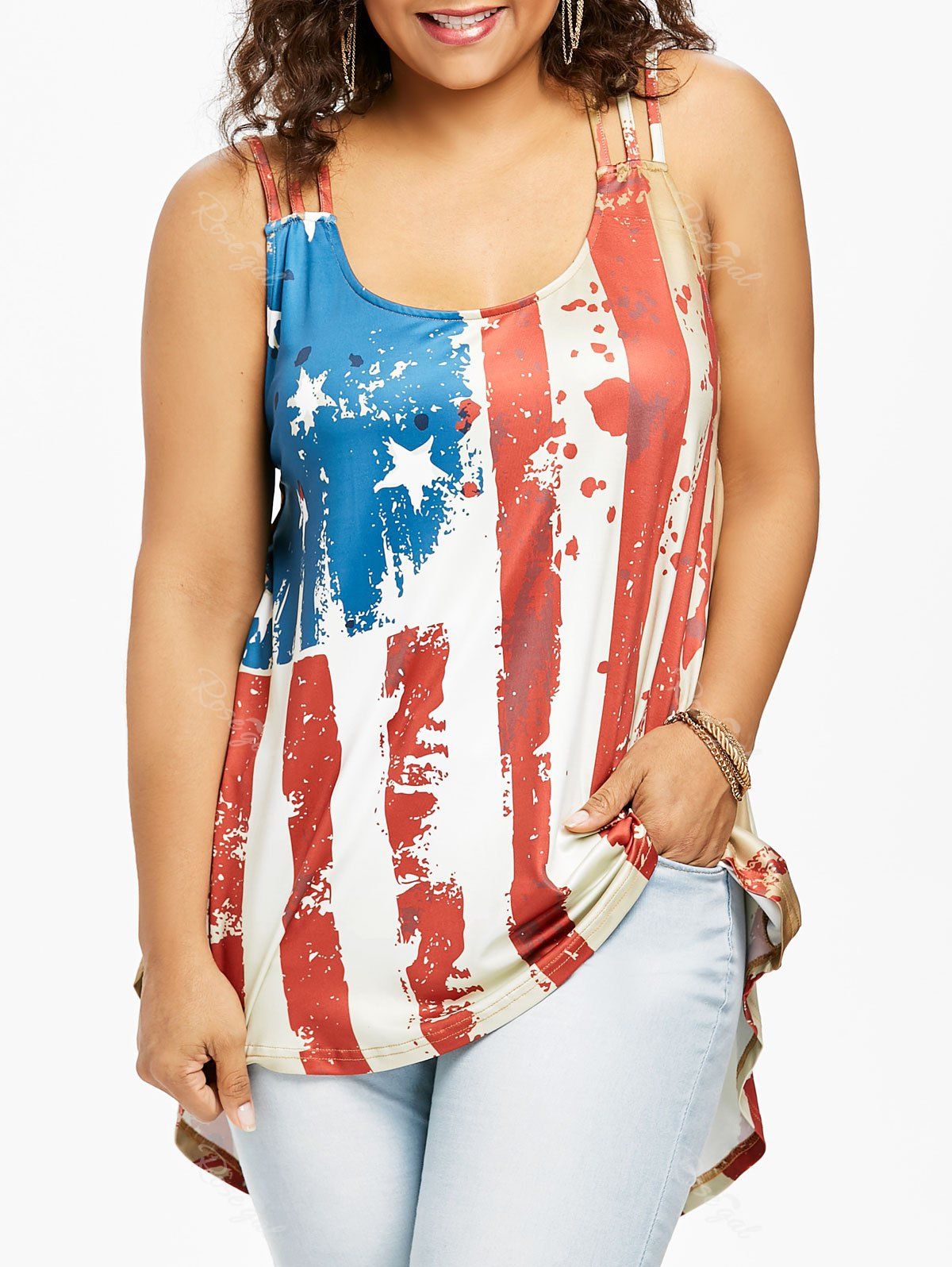 Patriotic American Flag Plus Size Tank Top, Multi