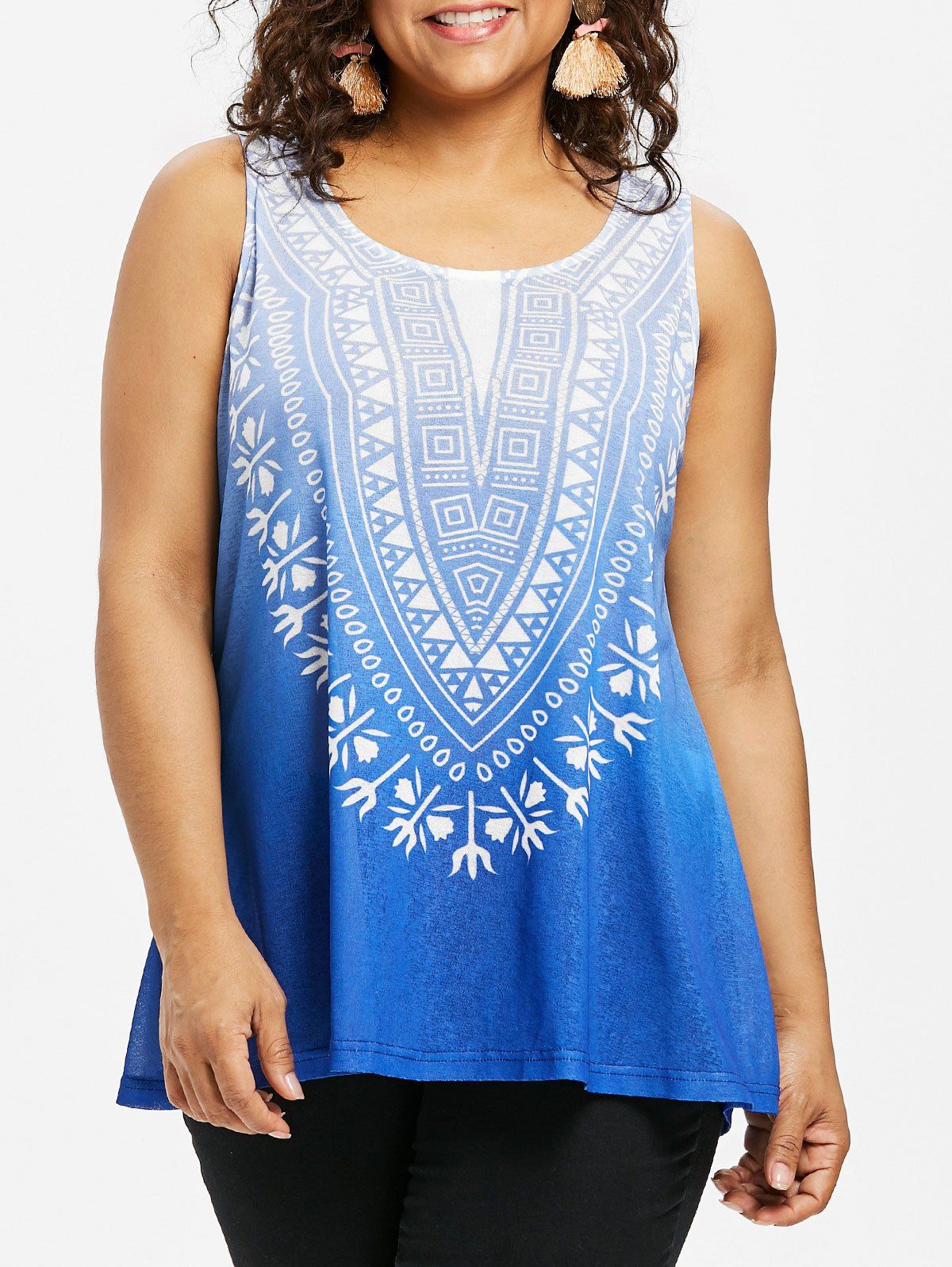 

Printed Plus Size Ombre Tank Top, Silk blue