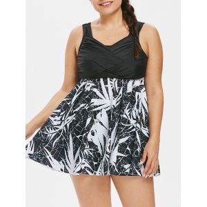 

Plus Size Marble Print Twisted Tankini Set, Black