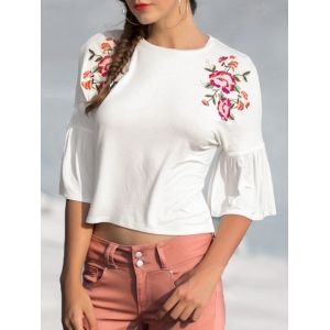 

Horn Sleeve Floral Embroidery Top, Milk white