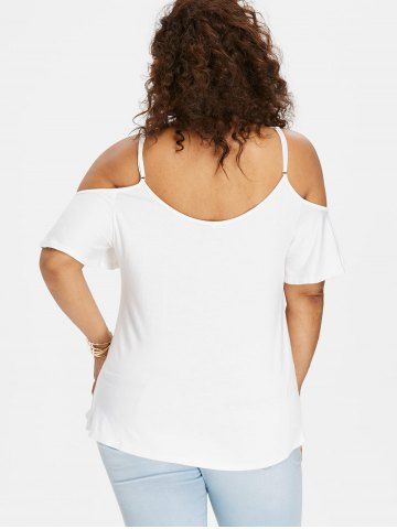 

Plus Size Cold Shoulder Lace Trim Blouse, White