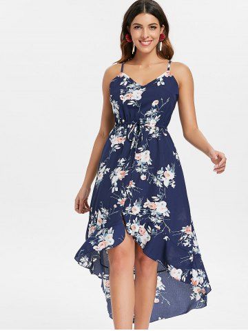 Floral Print Asymmetrical Slip Dress