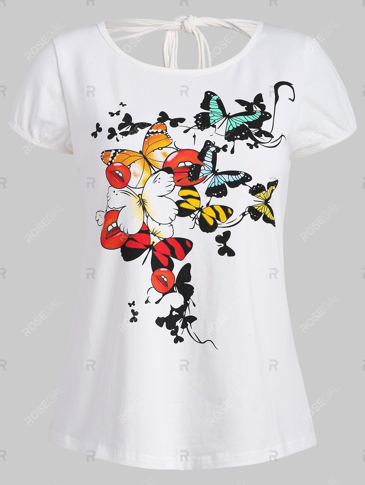 

Ripped Butterfly Print Graphic Tee, White
