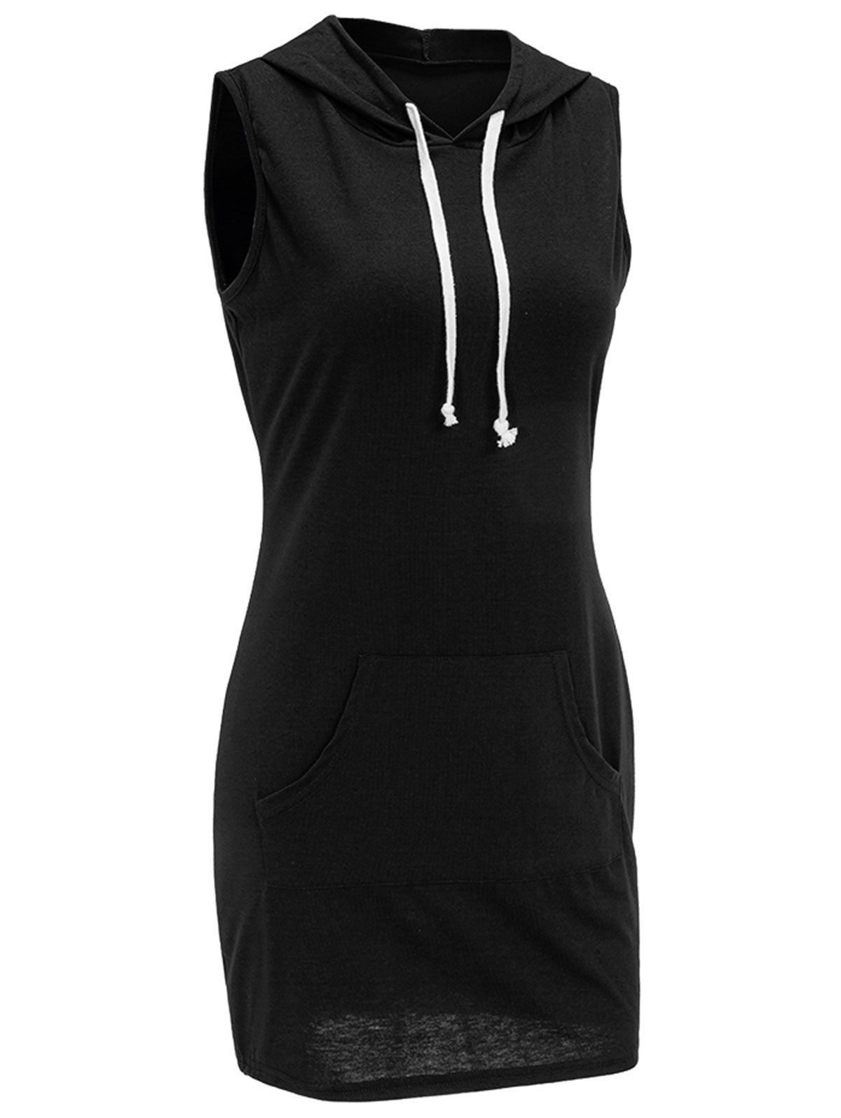 

Sleeveless Kangaroo Pocket Hoodie Dress, Black