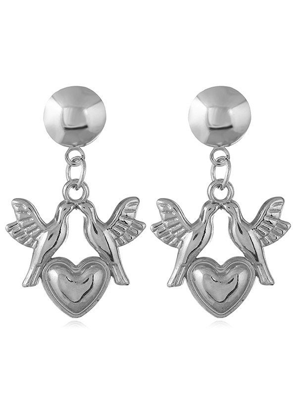 

Love Heart Pigeons Design Dangle Earrings, Silver