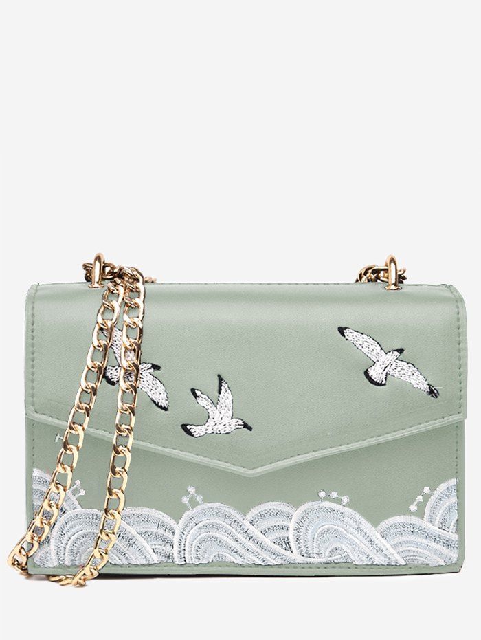 

Embroidery Chain Flapped Patchwork Crossbody Bag, Green