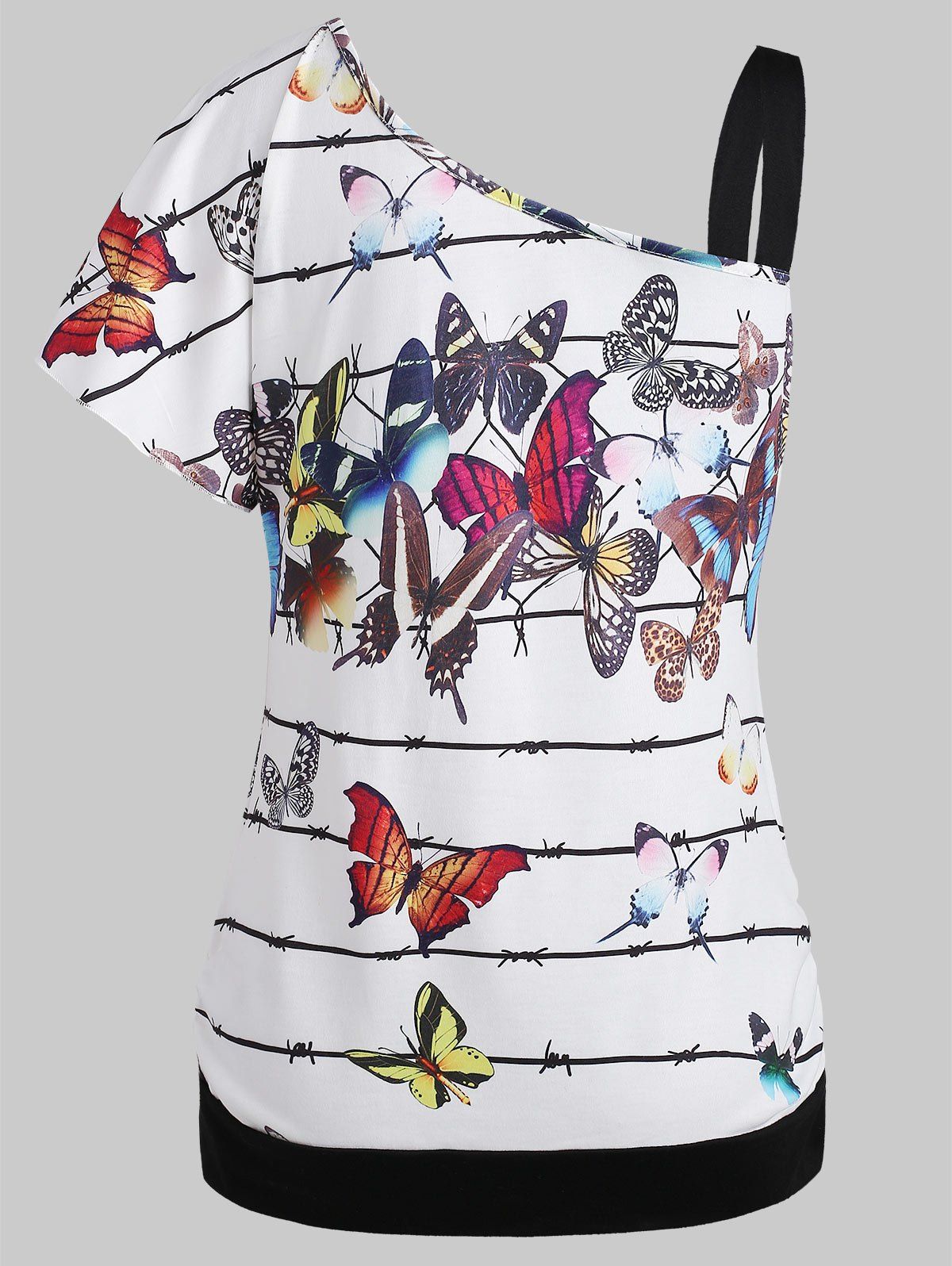 

Butterfly Print One Shoulder T-shirt, White
