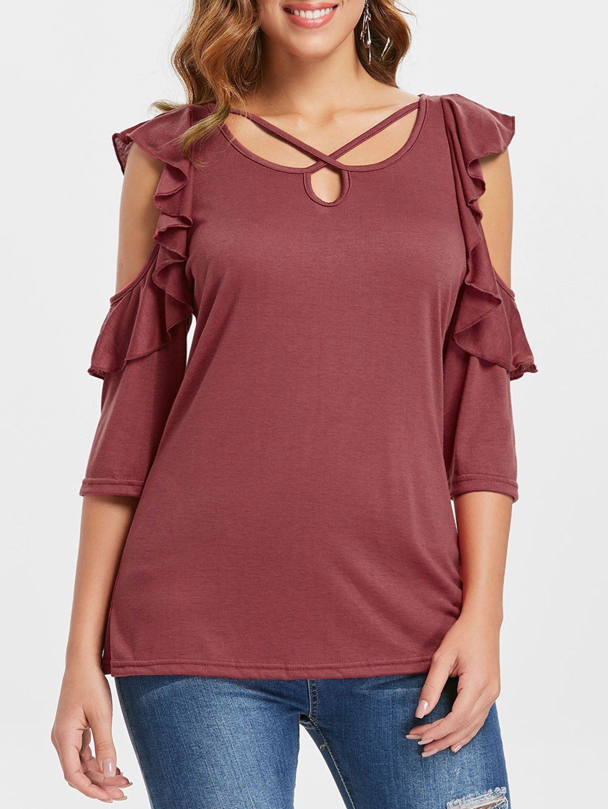 

Criss Cross Cut Out Sleeve T-shirt, Valentine red