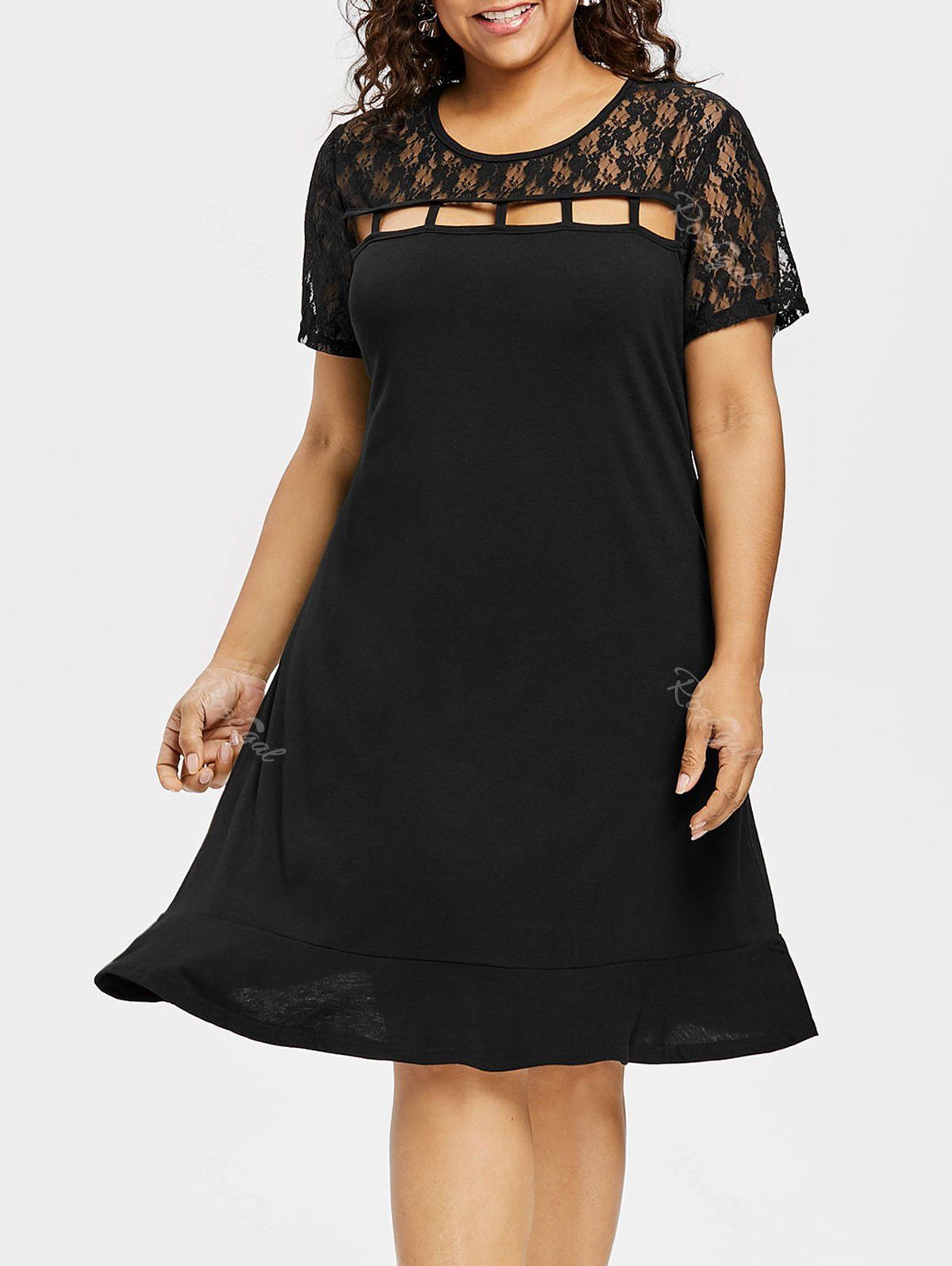 

Lace Panel Plus Size Ladder Cut Out Dress, Black