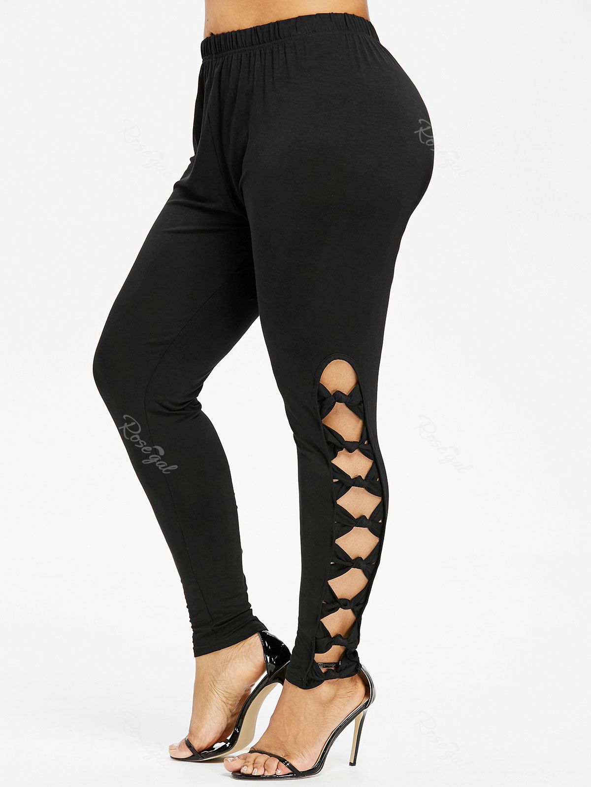 

Plus Size Bowknot Cut Leggings, Black
