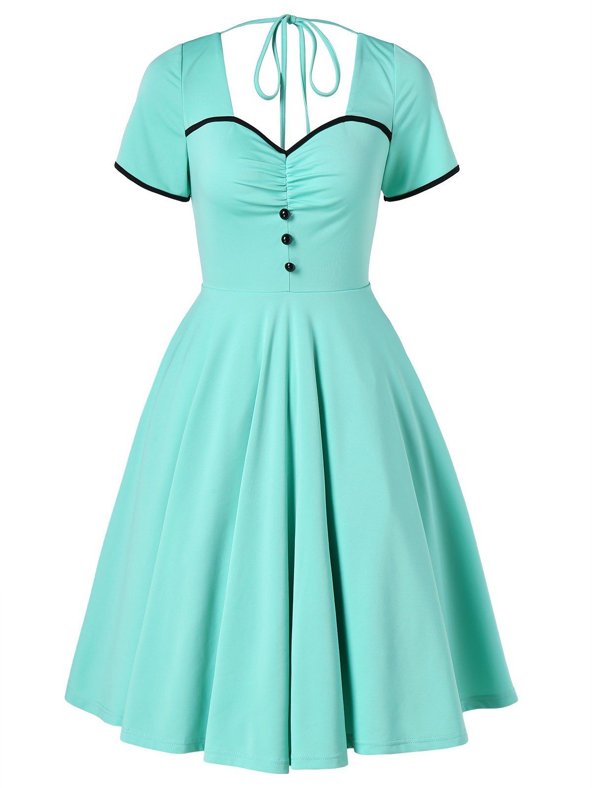 

Vintage Buttons Open Back Skater Dress, Mint green