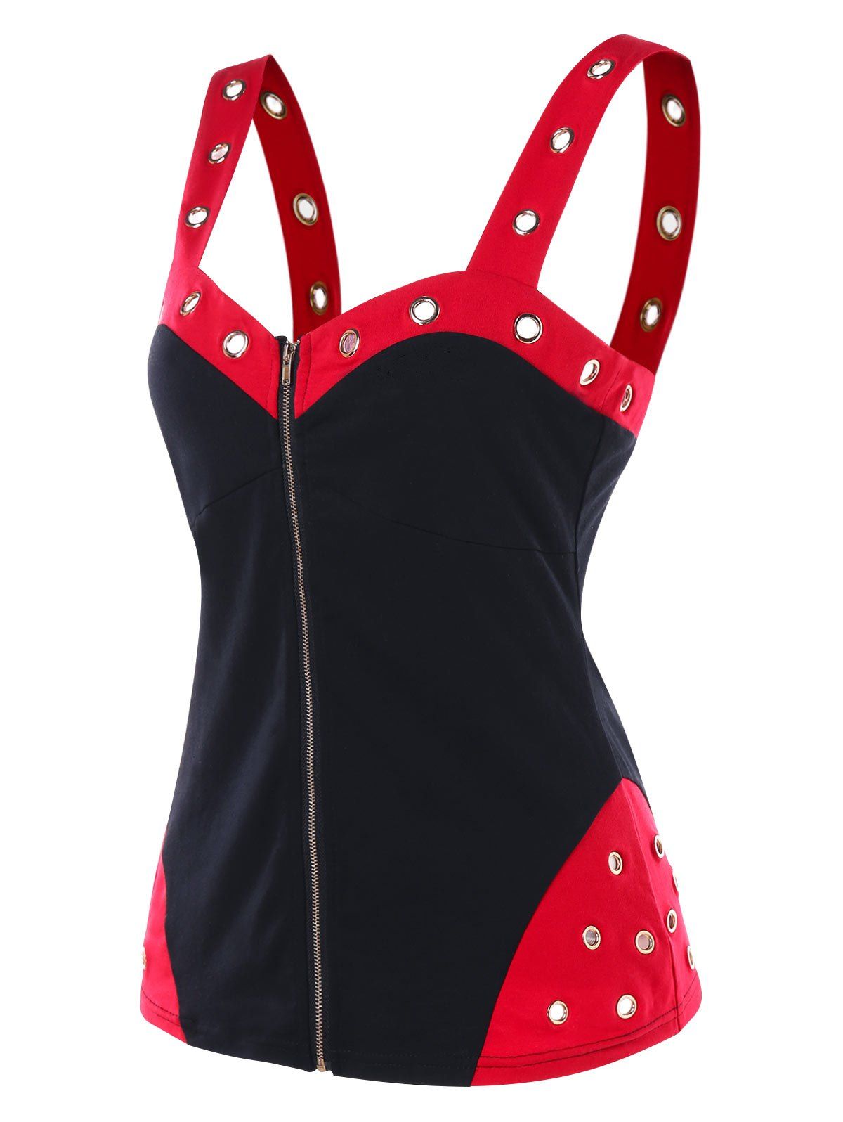 

Zip Front Tank Top with Grommets, Black