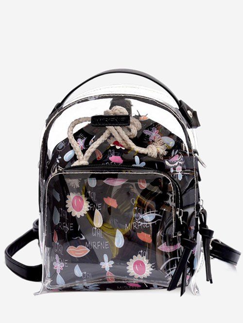

Leisure Beach Transparent Print 2 Pieces Backpack Set, Black