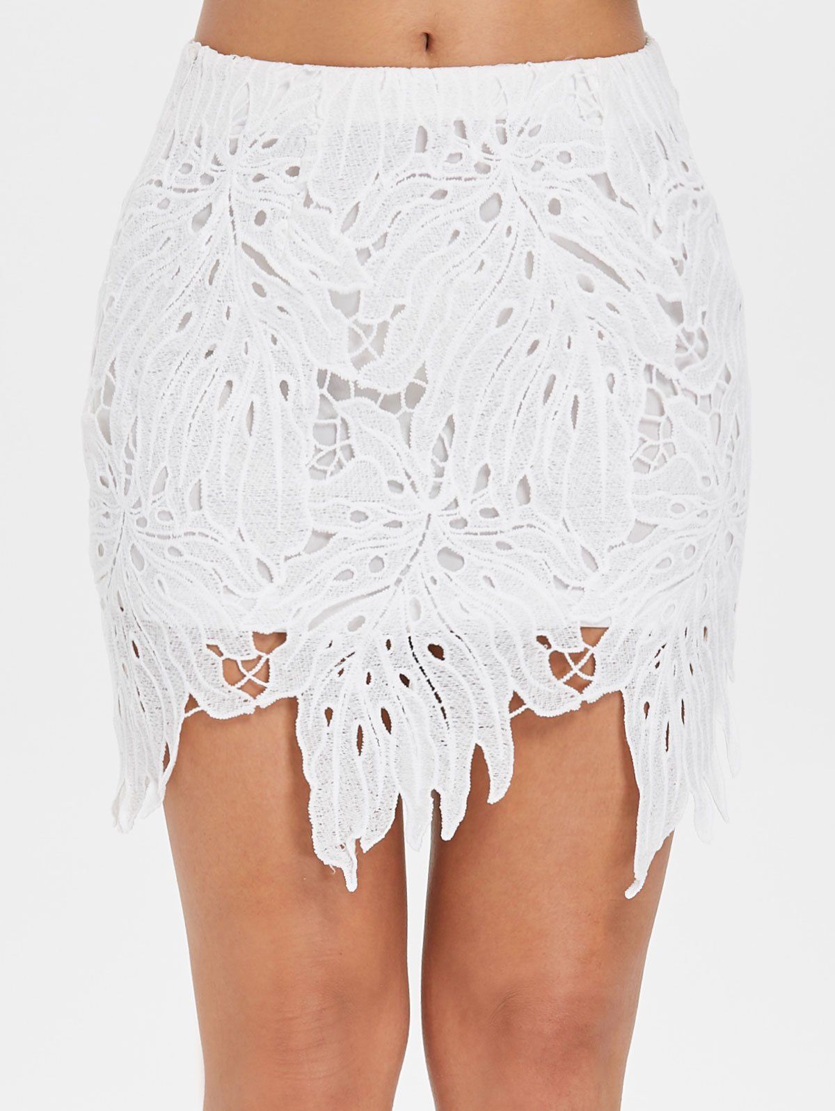 

Hollow Out Mini Lace Skirt, White