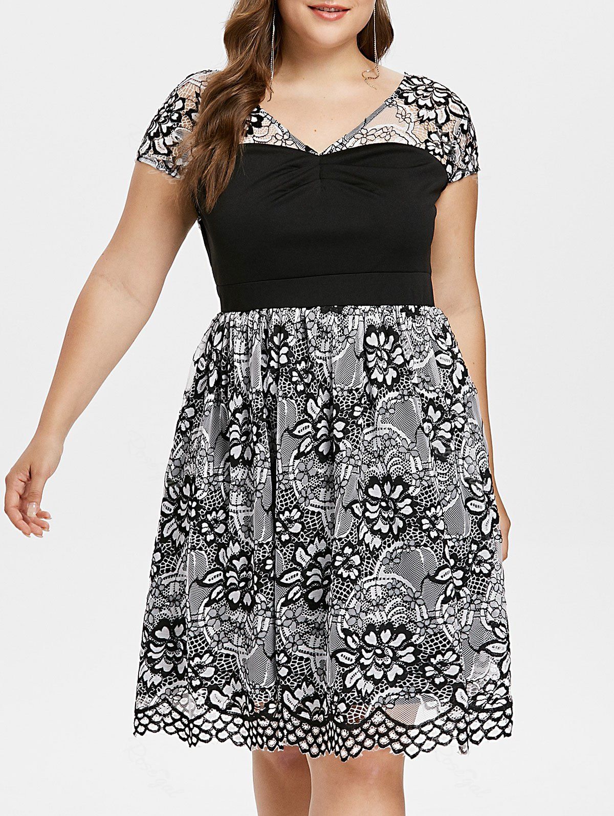 [59 Off] Plus Size Lace Panel Overlay Dress Rosegal