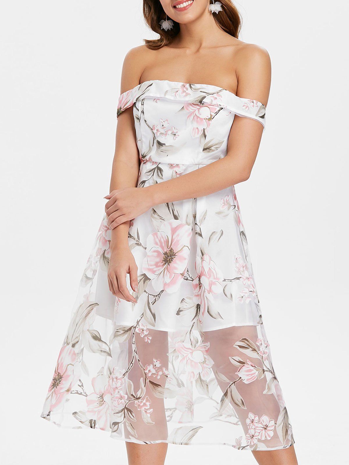 

Floral Off The Shoulder A Line Dress, White