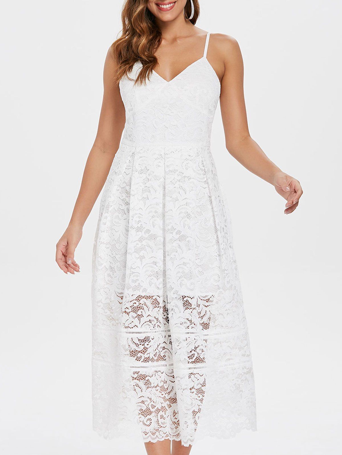 

Spaghetti Strap Midi Lace Dress, Milk white