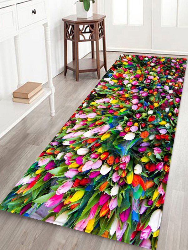 

Colorful Tulips Printed Non-slip Area Mat, Multi