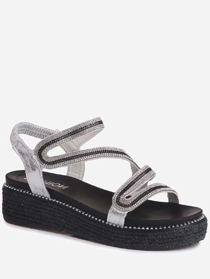 

Crystals Elastic Band Platform Heel Sandals, Silver