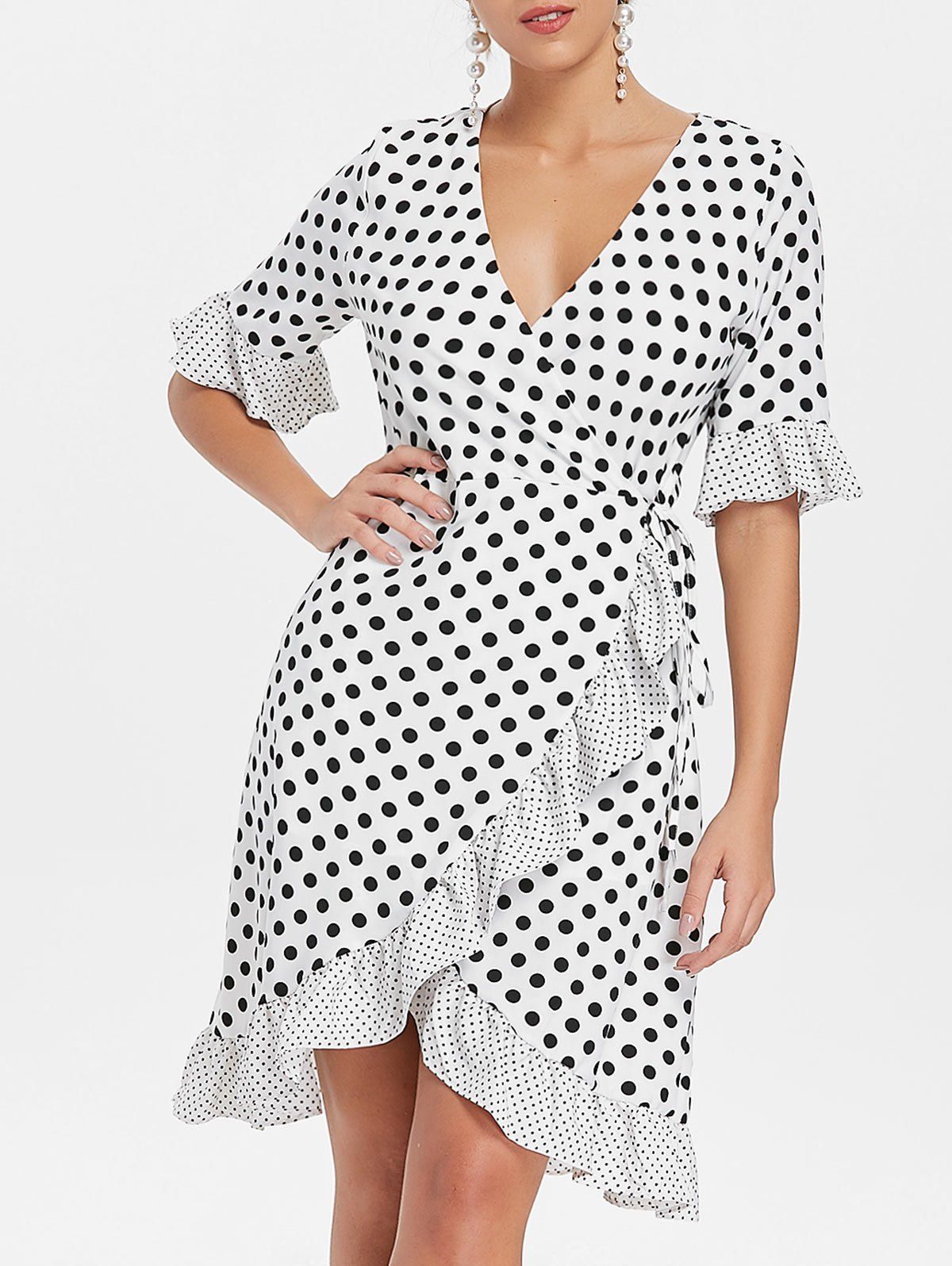 

Bell Sleeves Dotted Flounce Dress, White