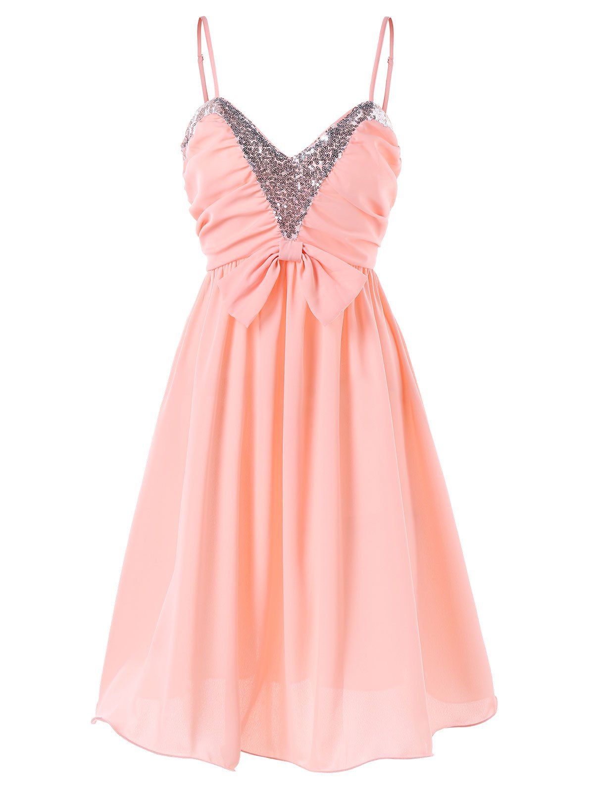 

Spaghetti Strap Sequin Insert Evening Dress, Pink