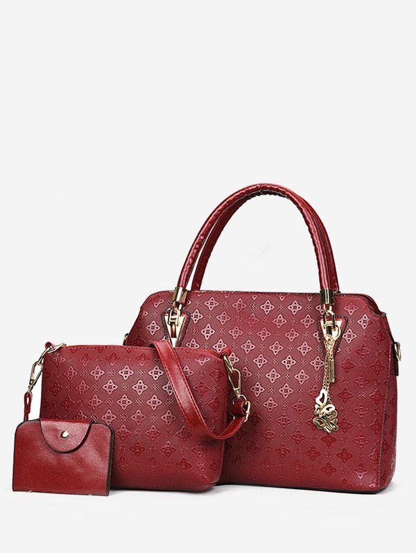 

Leisure Shopping Embossing 3 Pieces Tote Bag Set, Chestnut red