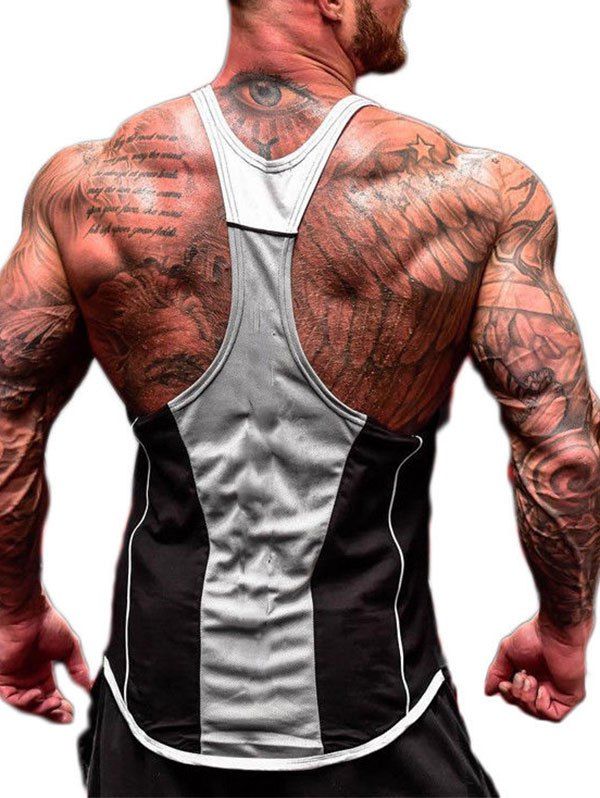 

Color Block Patchwork Workout Tank Top, White