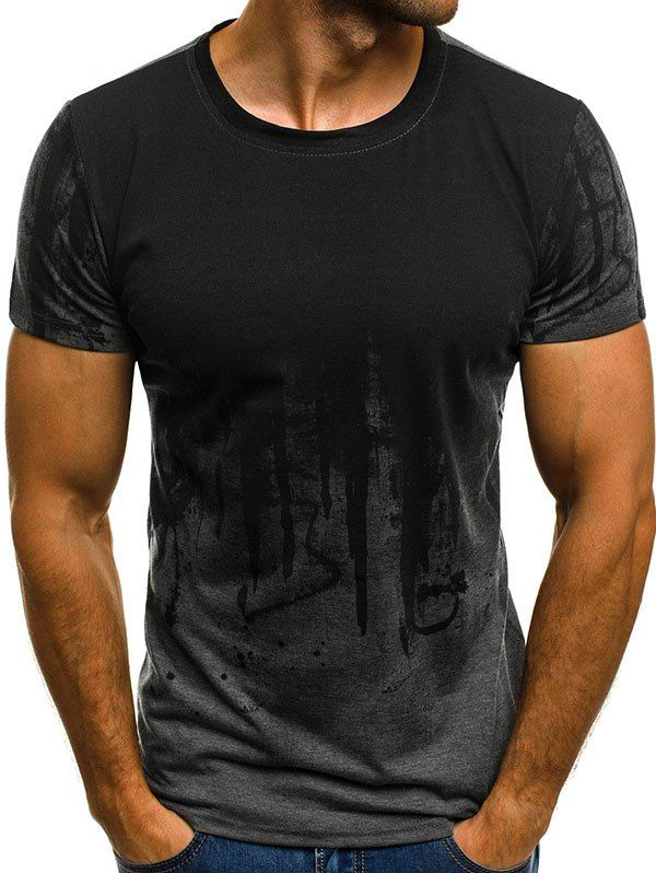 

Color Block Ink Painting Print Short Sleeve T-shirt, Gray