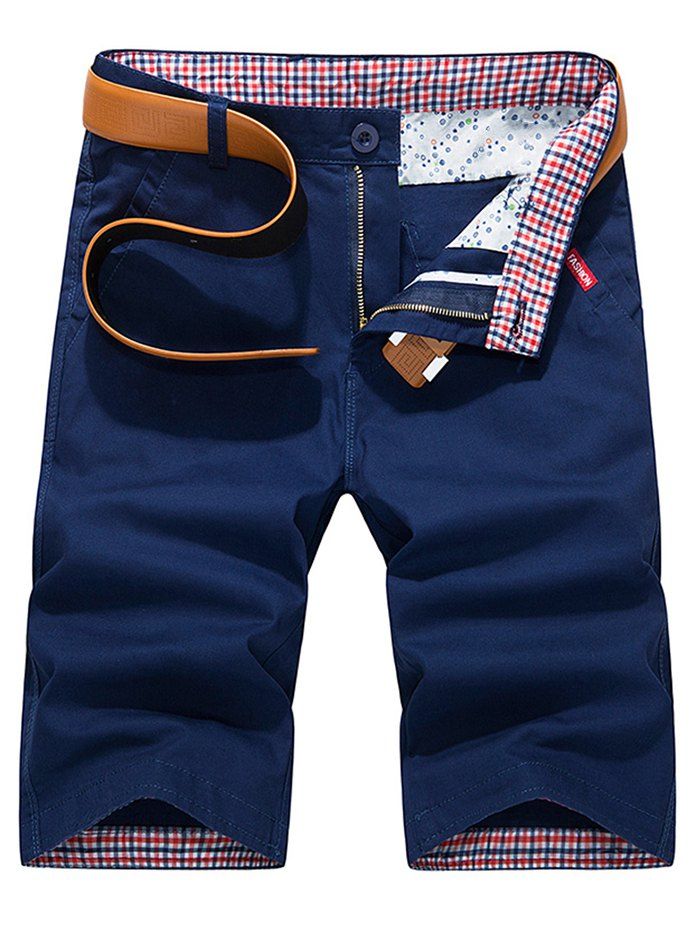 

Check Print Panel Zipper Fly Bermuda Shorts, Deep blue