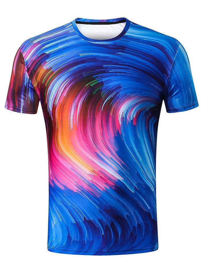 

3D Colorful Curve Print T-shirt, Multi