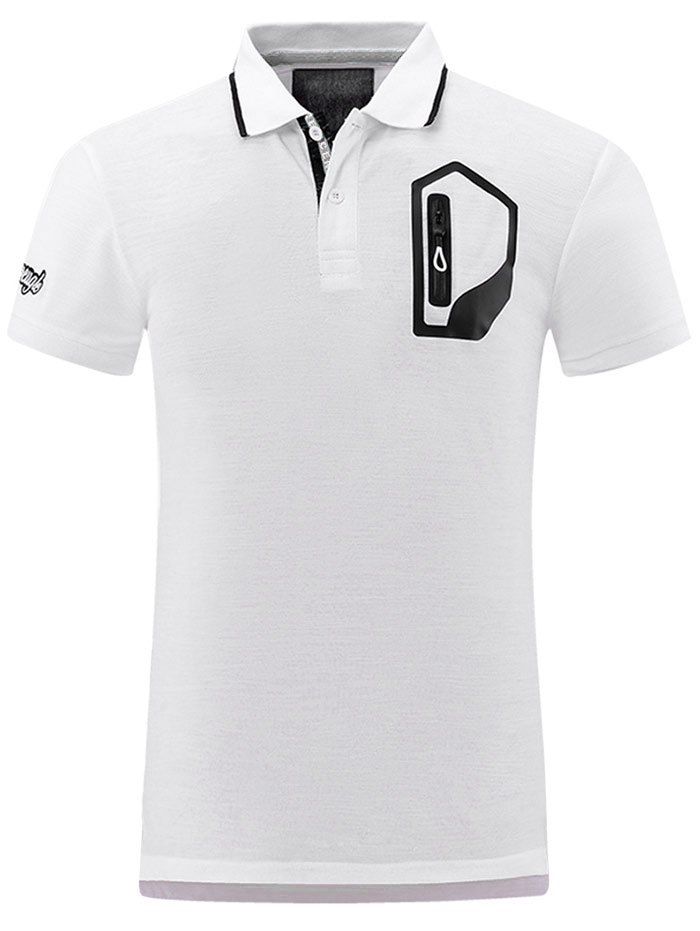 

Zipper Embellished High Low Hem Polo T-shirt, White