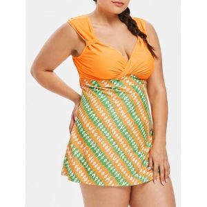 

Plus Size Geometric Plunging Tankini Set, School bus yellow